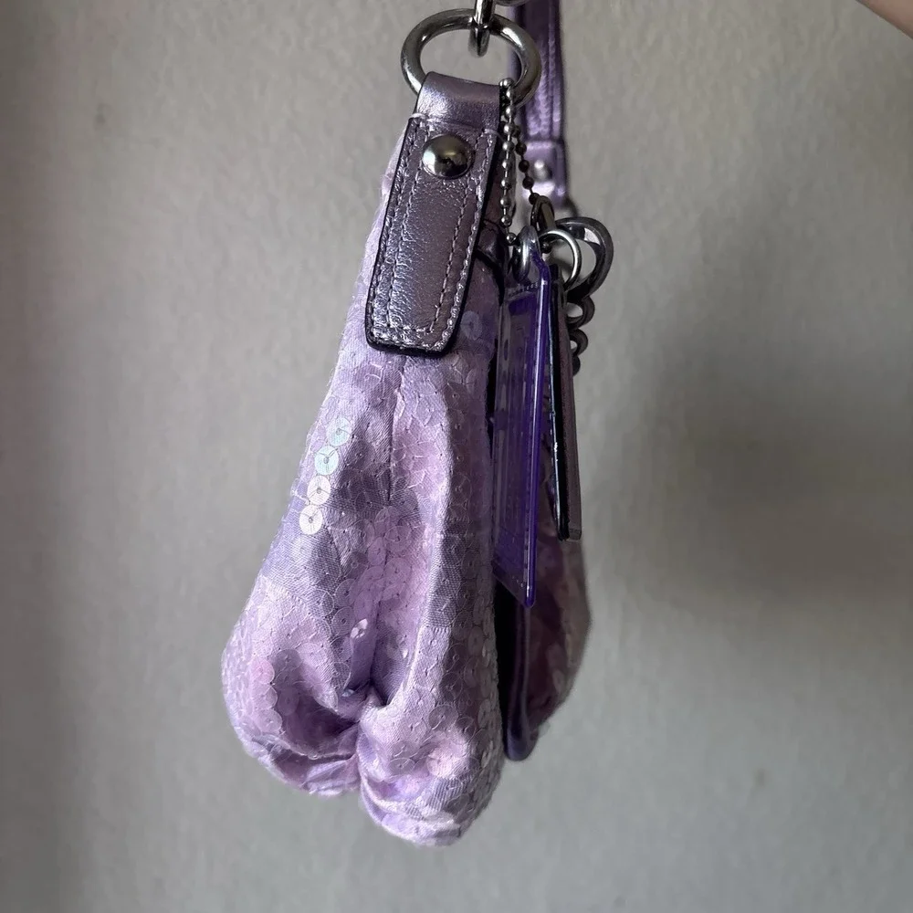 Vtg COACH Poppy Pink Purple Sequin Signature C Shoulder Bag Mcbling Y2K - Picture 5 of 14